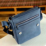 Чоловіча шкіряна сумка через плече BGS синя 23*20*5 см BGS3196, фото 3