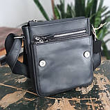 Чоловіча шкіряна сумка BGS з декоративною строчкою 23*20*7 см чорна BGS3198, фото 2