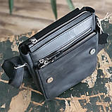 Чоловіча шкіряна сумка BGS з декоративною строчкою 23*20*7 см чорна BGS3198, фото 3