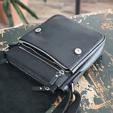 Чоловіча шкіряна сумка BGS з декоративною строчкою 23*20*7 см чорна BGS3198, фото 5