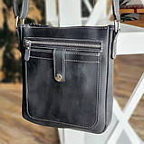 Чоловіча шкіряна сумка планшет BGS 22*20*3 см чорна з сірою стрічкою BGS3203, фото 2