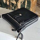 Чоловіча шкіряна сумка планшет BGS 22*20*3 см чорна з сірою стрічкою BGS3203, фото 3