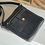 Чоловіча шкіряна сумка планшет BGS 22*20*3 см чорна з сірою стрічкою BGS3203, фото 4