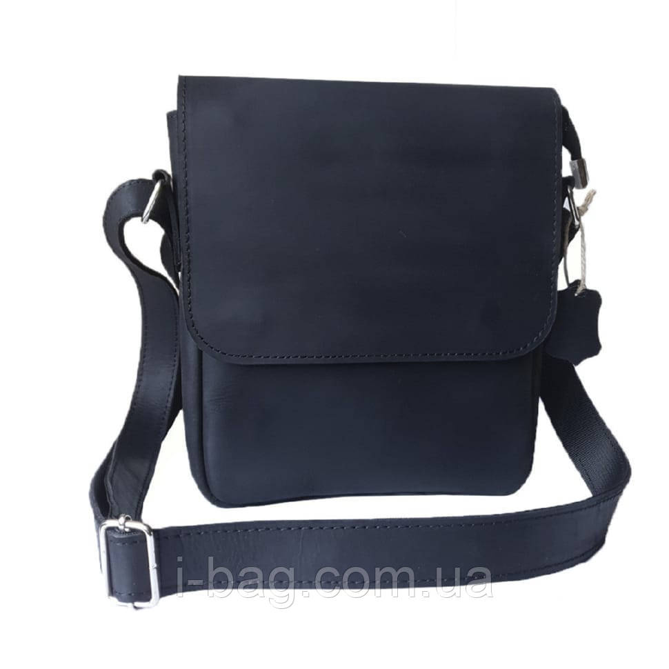 Чоловіча сумка з вінтажній шкіри BGS 23*20*5 см чорна BGS3208, фото 1