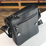 Чоловіча повсякденна сумка BGS шкіряна 23*20*5 см чорна BGS3214, фото 4