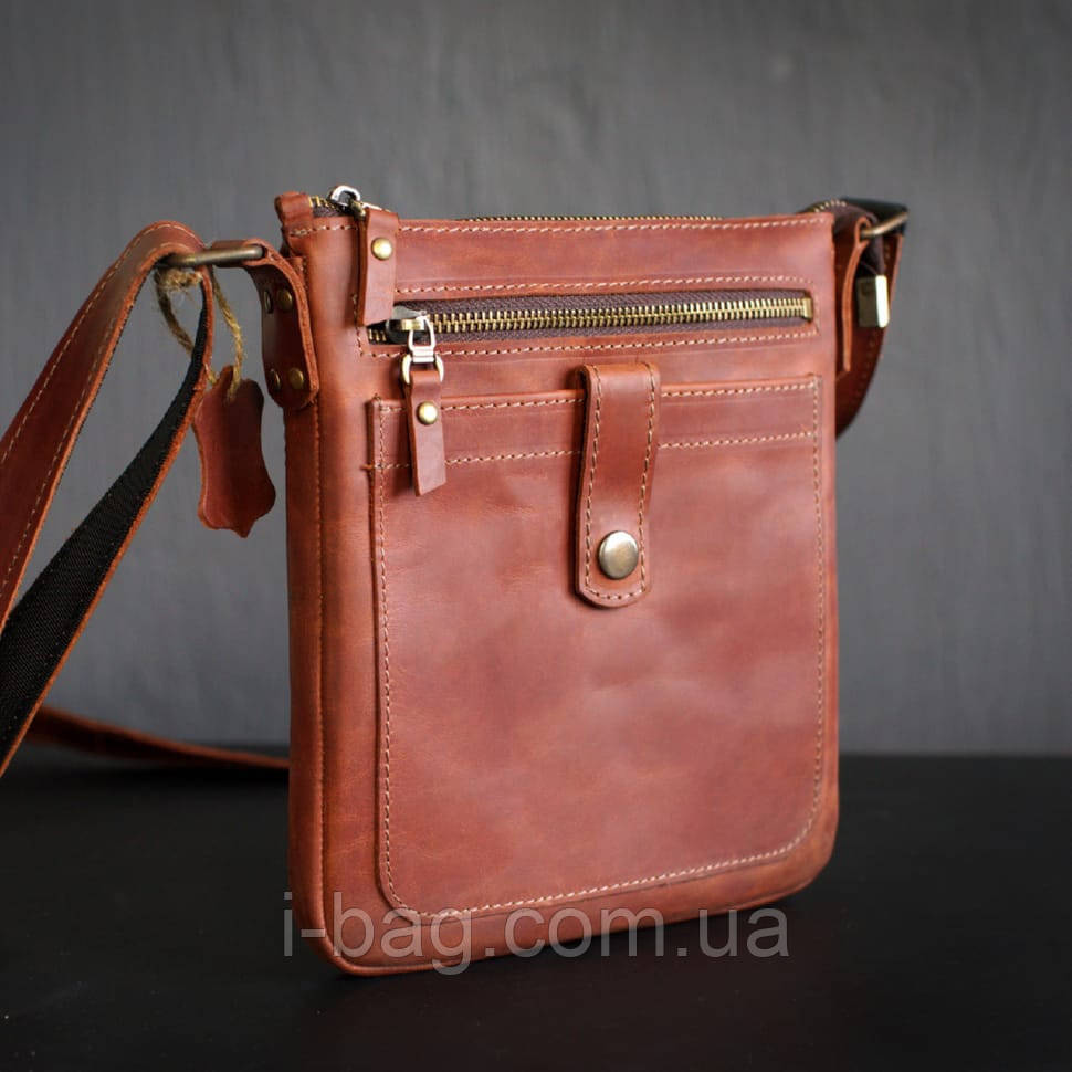 Чоловіча шкіряна сумка планшет BGS 22*20*3 см коньячного кольору BGS3226, фото 1