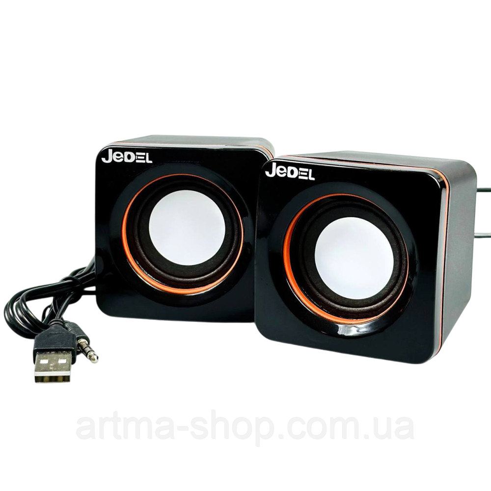 Мініатюрні колонки для ноутбука Jedel CK4 Mini, Потужність 5Вт, USB+3.5mm, 7,0х7,0х7,0см, чорні, фото 1