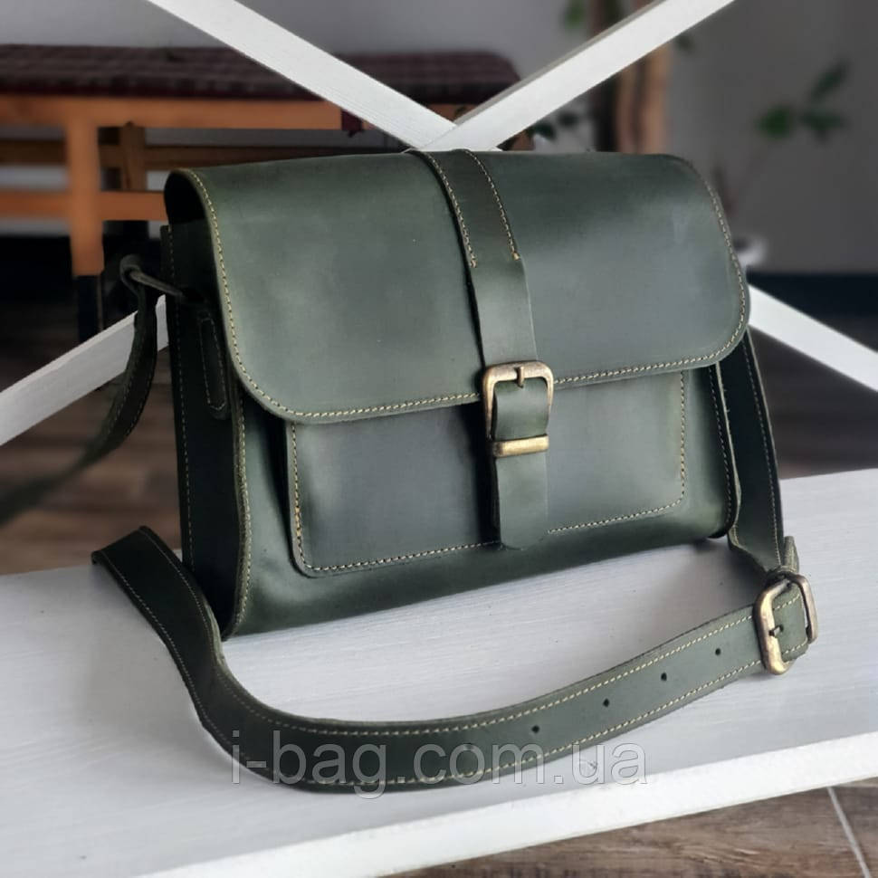 Жіноча шкіряна сумка через плече BGS зелена BGS3269, фото 1