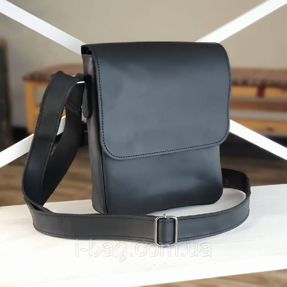 Чоловіча шкіряна сумка через плече BGS чорна 23*20*5 см BGS3288, фото 1