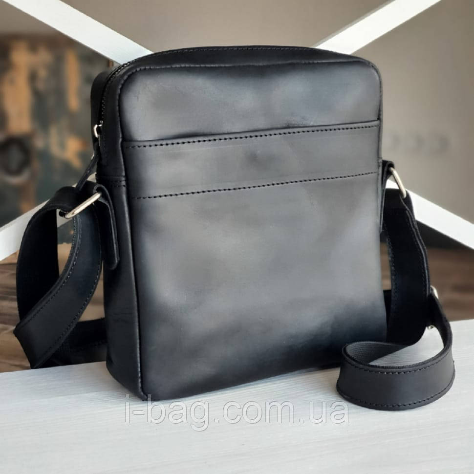 Чоловіча шкіряна сумка кросс боді BGS чорна 22*20*5 см BGS3289, фото 1