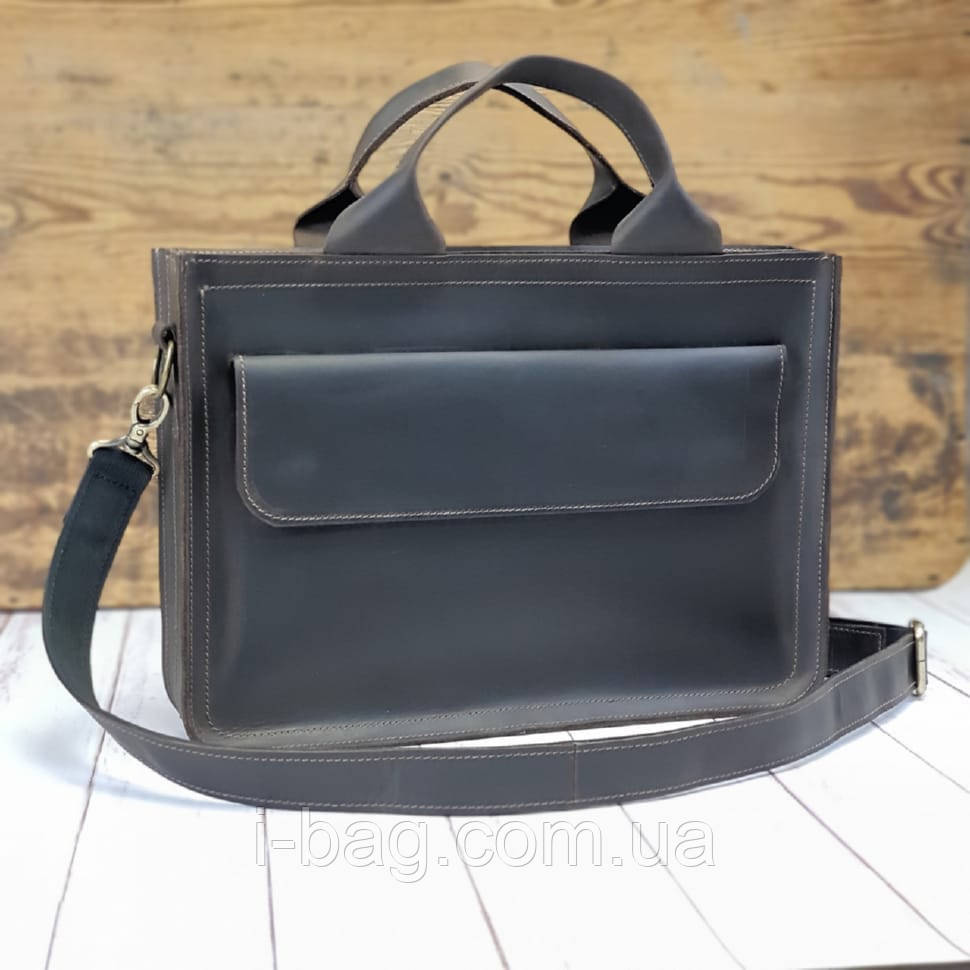 Шкіряна сумка для документів і невеликого ноутбука BGS коричнева BGS3295, фото 1