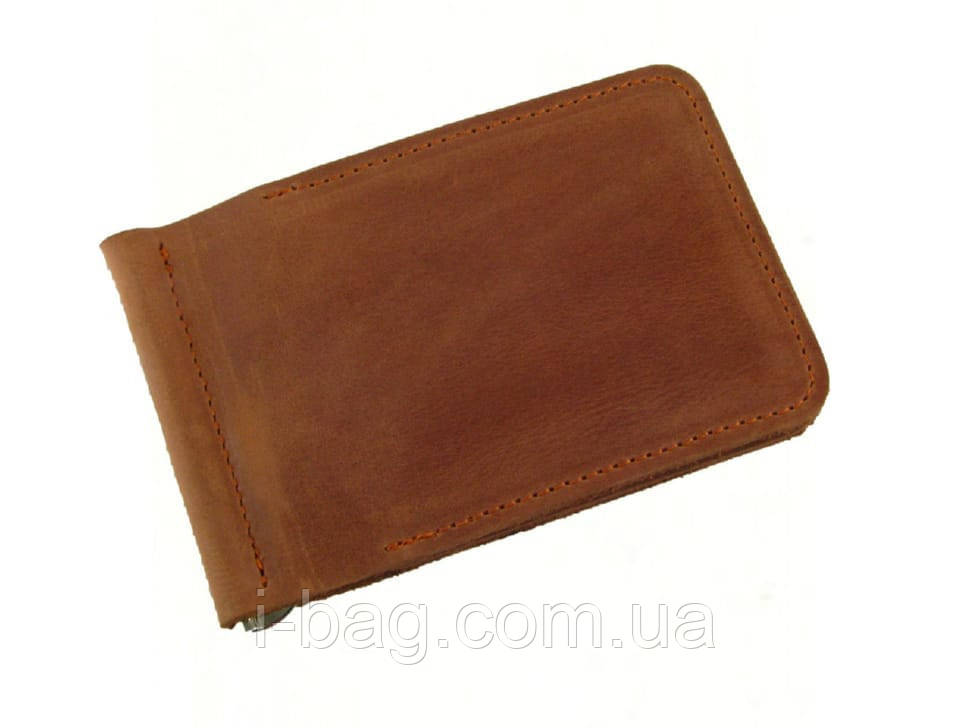 Тонкий шкіряний гаманець затискач для грошей BGS коньячний BGS3313, фото 1