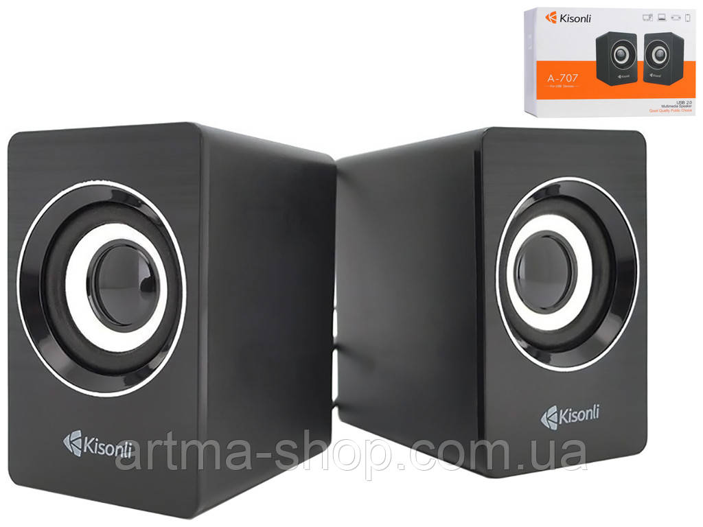 Колонки комп'ютерні Kisonli A-707, Потужність 6Вт, 9,8х8,0х6,4 см, чорні