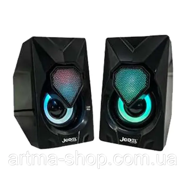 Комп'ютерні колонки Jedel S-502 з RGB підсвічуванням, USB+3.5mm, Потужнісь 6Вт, 10,5х6,5х6,0 см, чорні