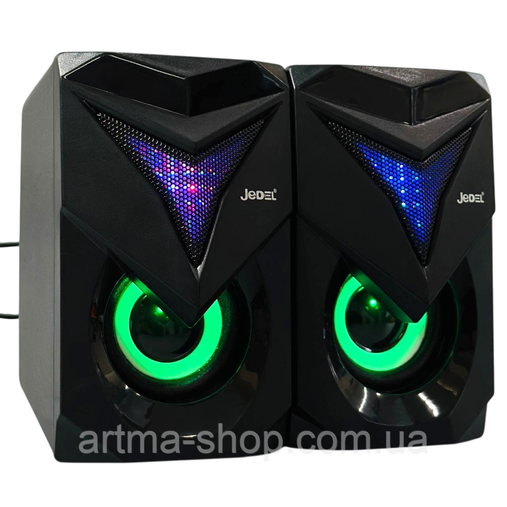 Колонка комп'ютерна Jedel S-573 з RGB підсвічуванням, USB+3.5mm, Потужність 6Вт, 12,0х9,5х7,0 см, чорні