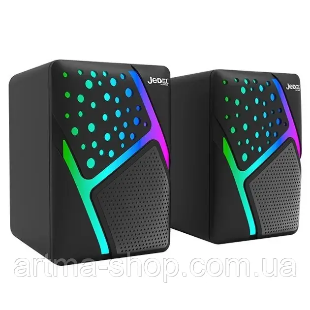 Комп'ютерні колонки Jedel S-527 з RGB підсвічуванням, USB+3.5mm, Потужність 6Вт, 10,0х8,0х7,0 см, чорні