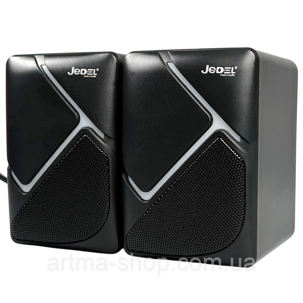 Колонка комп'ютерна Jedel S-526 з RGB підсвічуванням, Потужність 6Вт, USB+3.5mm, 10,0х7,5х7,5 см, чорні, фото 1
