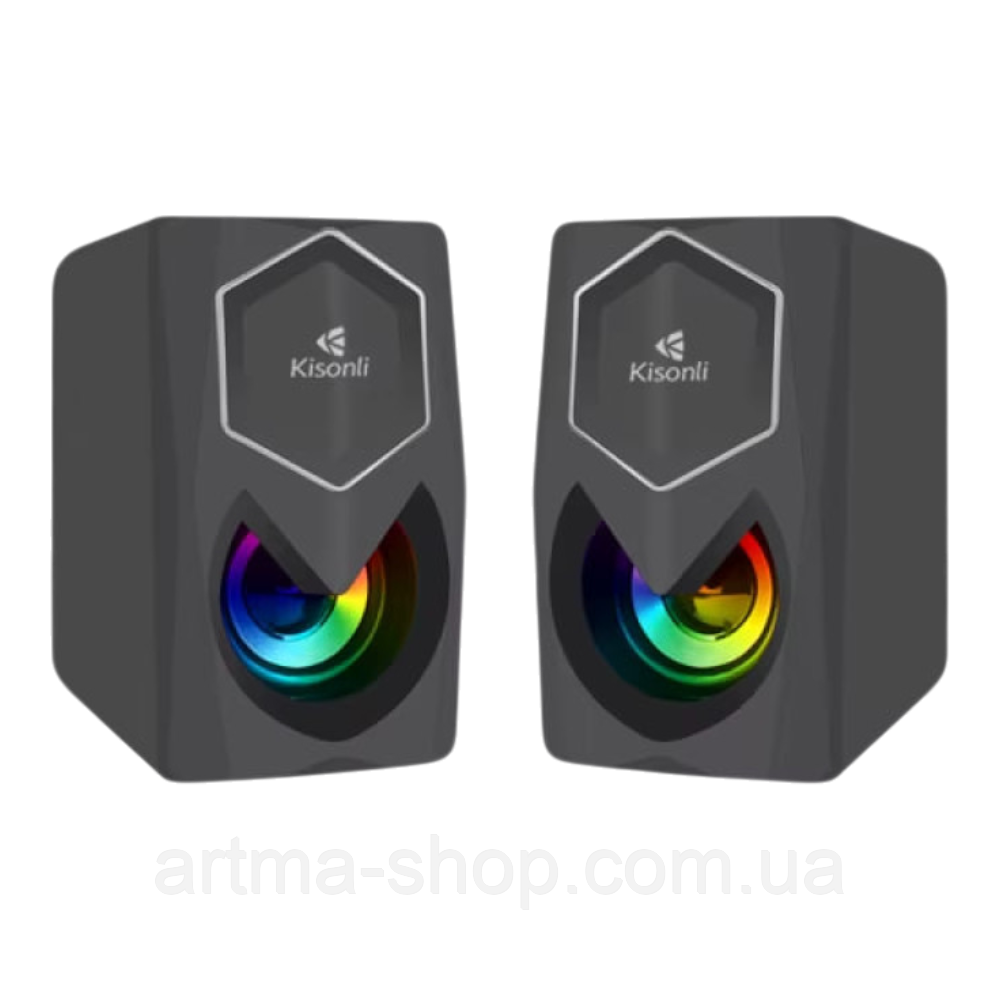Комп'ютерні колонки Kisonli L-1020, Потужність 6Вт, 11,8х8,0х7,0 см, чорні, фото 1