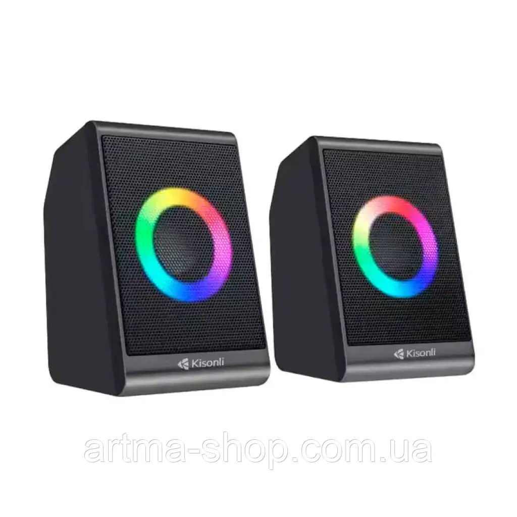 Комп'ютерні Bluetooth колонки Kisonli X28 з RGB підсвічуванням, 10,4х7,0х6,5 см, чорні, фото 1
