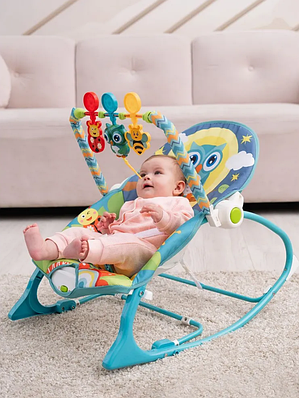 Шезлонг для новонароджених дитяче крісло-качалка для хлопчика заколисуючий центр баунсер вібрація підвіска звук