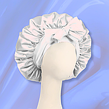 Шапка для сну жіноча на голову атласна із синтетичного штучного шовку Hechpro біла (04), фото 6