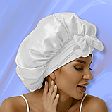 Шапка для сну жіноча на голову атласна із синтетичного штучного шовку Hechpro біла (04), фото 7