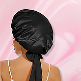 Шапка для сну жіноча на голову атласна із синтетичного штучного шовку Hechpro чорна (04), фото 6