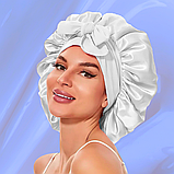Шапка для сну жіноча на голову атласна із синтетичного штучного шовку Hechpro біла (04), фото 10