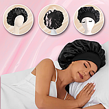 Шапка для сну жіноча на голову атласна із синтетичного штучного шовку Hechpro чорна (04), фото 5