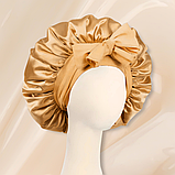 Шапка для сну жіноча на голову атласна із синтетичного штучного шовку Hechpro темно-бежева (04), фото 6