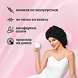 Шапка для сну жіноча на голову атласна із синтетичного штучного шовку Hechpro чорна (04), фото 3