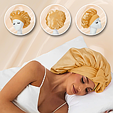 Шапка для сну жіноча на голову атласна із синтетичного штучного шовку Hechpro темно-бежева (04), фото 5