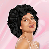 Шапка для сну жіноча на голову атласна із синтетичного штучного шовку Hechpro чорна (04), фото 9