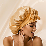 Шапка для сну жіноча на голову атласна із синтетичного штучного шовку Hechpro темно-бежева (04), фото 8
