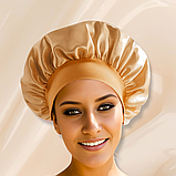 Шапка для сну жіноча на голову атласна із синтетичного штучного шовку Hechpro темно-бежева (04), фото 9