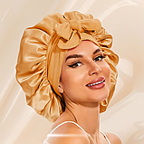 Шапка для сну жіноча на голову атласна із синтетичного штучного шовку Hechpro темно-бежева (04), фото 10