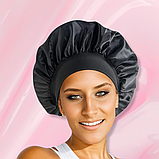 Шапка для сну жіноча на голову атласна із синтетичного штучного шовку Hechpro чорна (04), фото 10