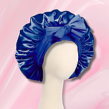 Шапка для сну жіноча на голову атласна із синтетичного штучного шовку Hechpro синя (04), фото 6
