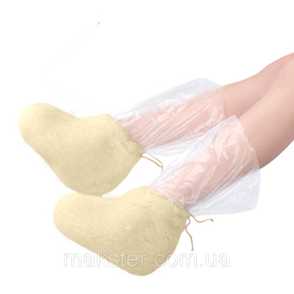 Чобітки багаторазові для парафінотерапії ніг Doily, зі штучного хутра, кремові, 1 пара/уп