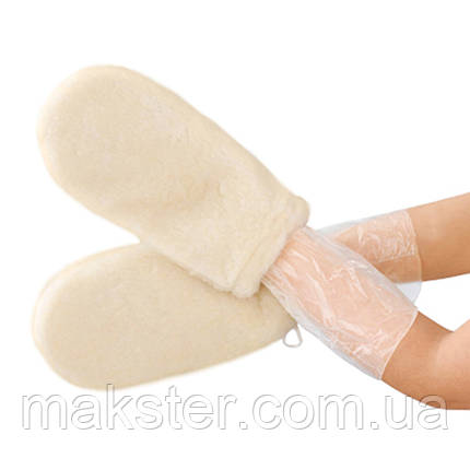 Рукавички багаторазові для парафінотерапії рук Doily, зі штучного хутра, кремові, 1 пара/уп, фото 1