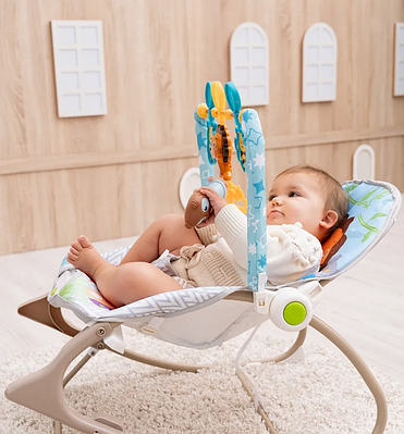Дитячий шезлонг баунсер для малюка крісло-гойдалка для новонароджених заколисуючий центр вібрація брязкальця звук