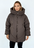 Зимовий шоколадного кольору обʼємний молодіжний пуховик розміри від 44 до 52