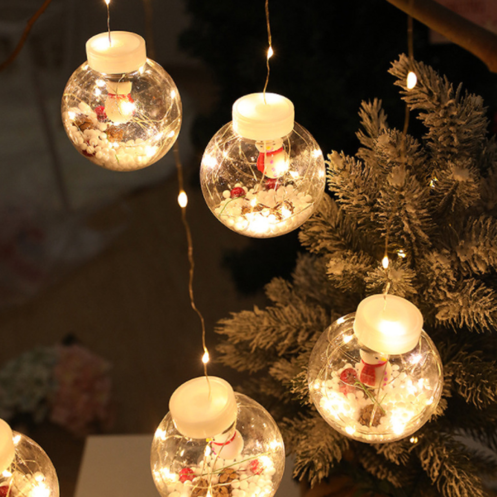 Гірлянда 3х1,5 м "Штора шар" Сніговик, Дід Мороз, Ялинка, 10 куль 4 види МИКС, Біла / Світлодіодна гірлянда, фото 1