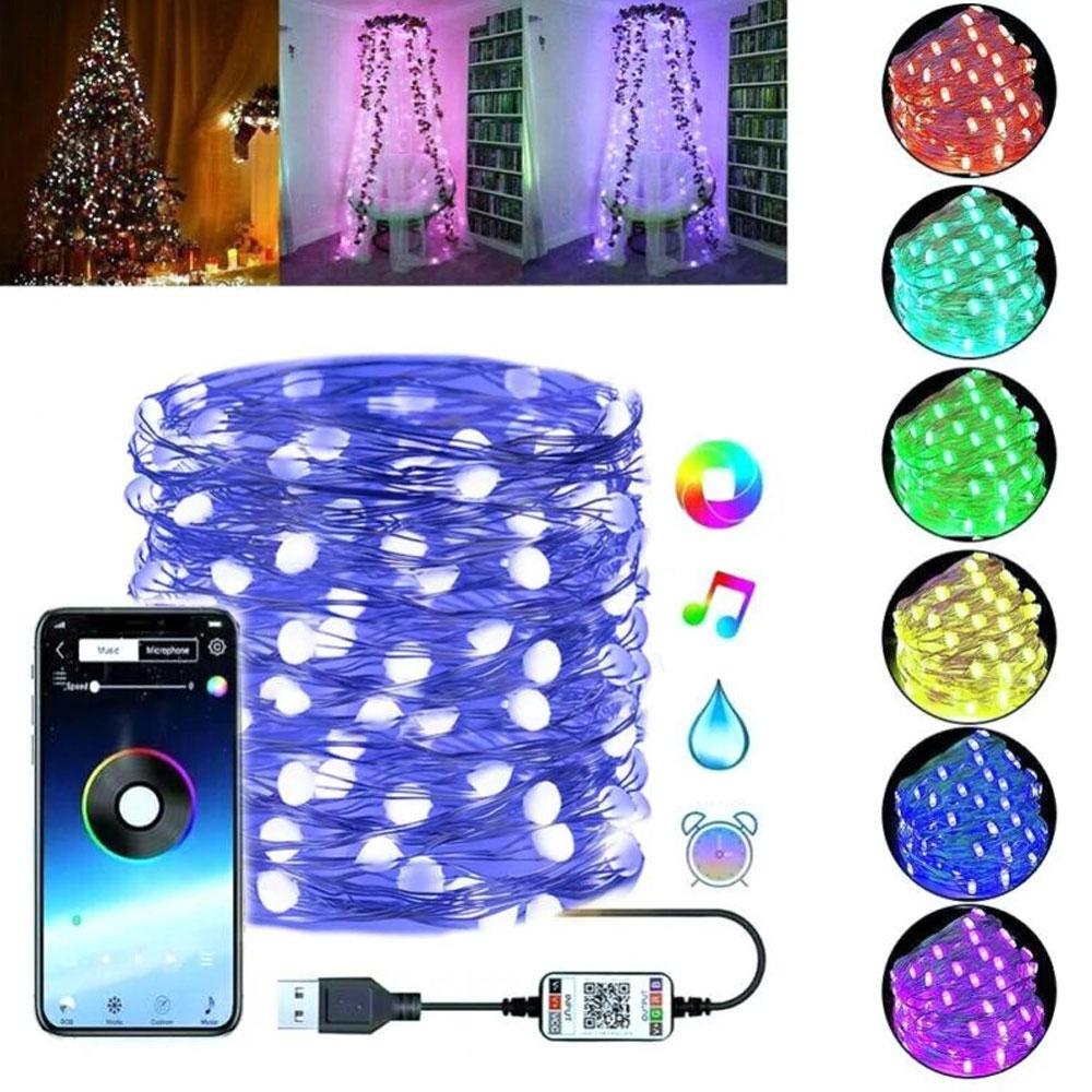 Розумна гірлянда 10м, USB, Bluetooth Xmas Lights 100LED RGB / Світлодіодна гірлянда з керуванням з телефону, фото 1