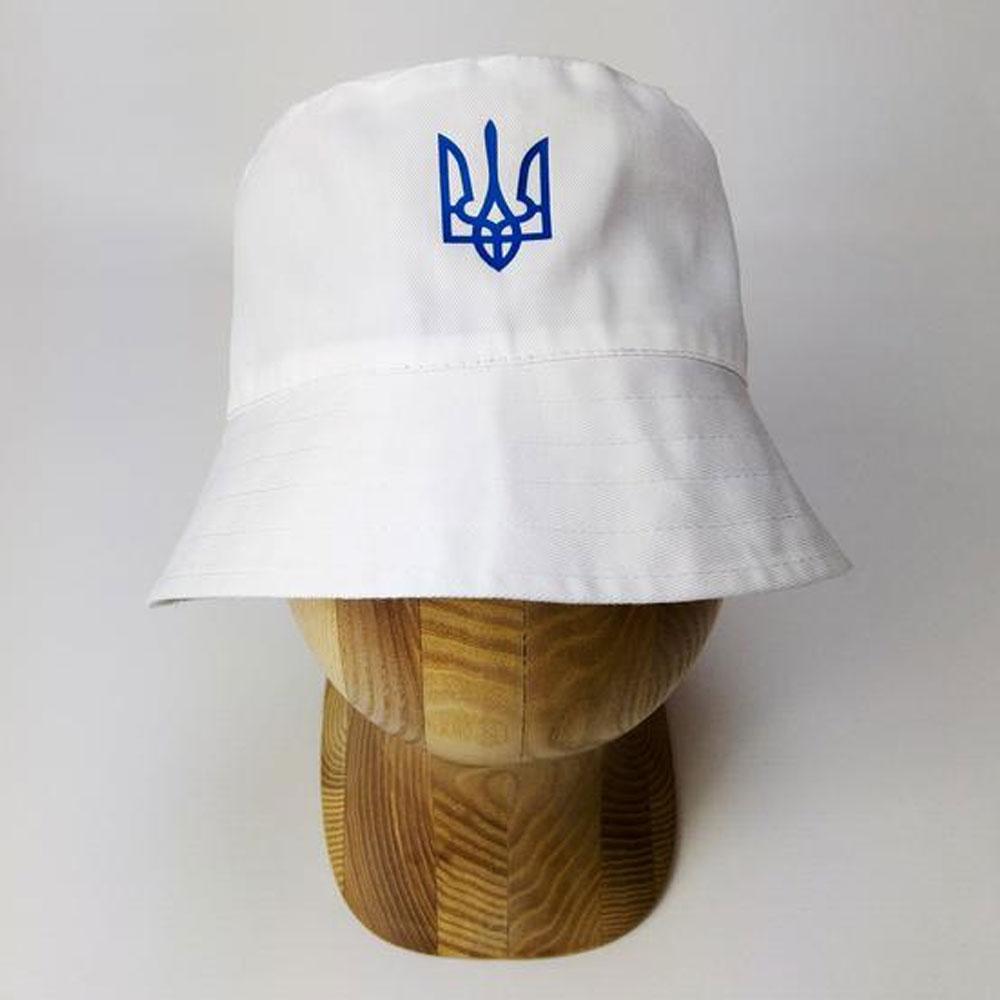 Панама з гербом України однотонна, котонова, унісекс Біла/ Літня панамка/Жовтогаряча, жіноча панама, фото 1