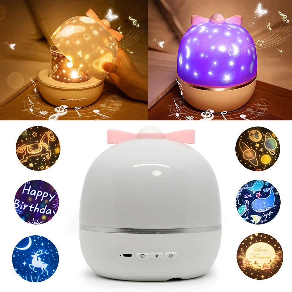 Нічник проектор зоряного неба USB Бантік, 1200mAh, 6 змінних слайдів MA-11 / Дитячий настільний нічник-лампа, фото 1