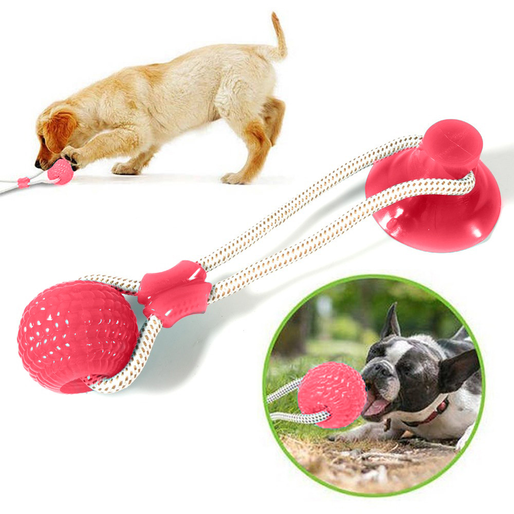 Іграшка для собак м'яч на мотузці з присоскою EL-1126, Рожева / Багатофункціональна іграшка для улюбленців, фото 1