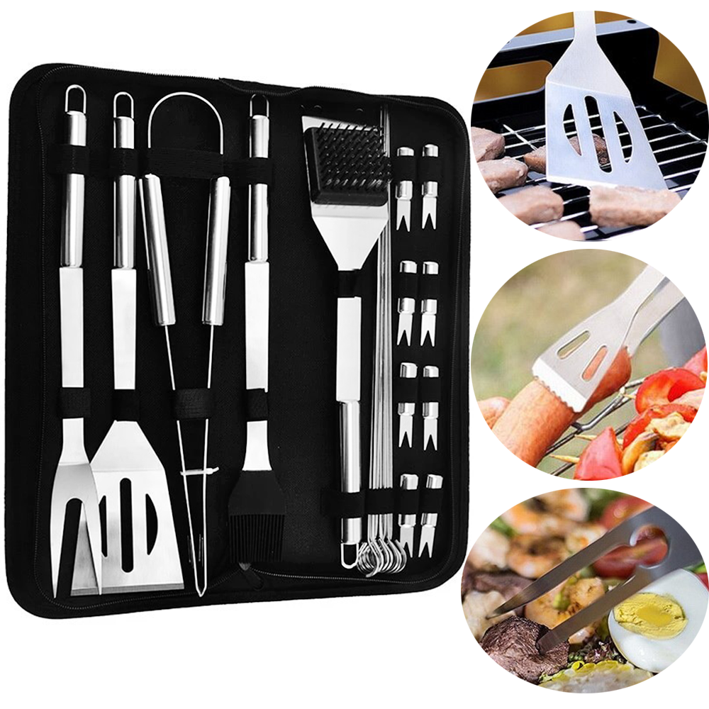 Набір для гриля та барбекю 20в1 з нержавіючої сталі з чохлом / Комплект інструментів для шашлику, фото 1