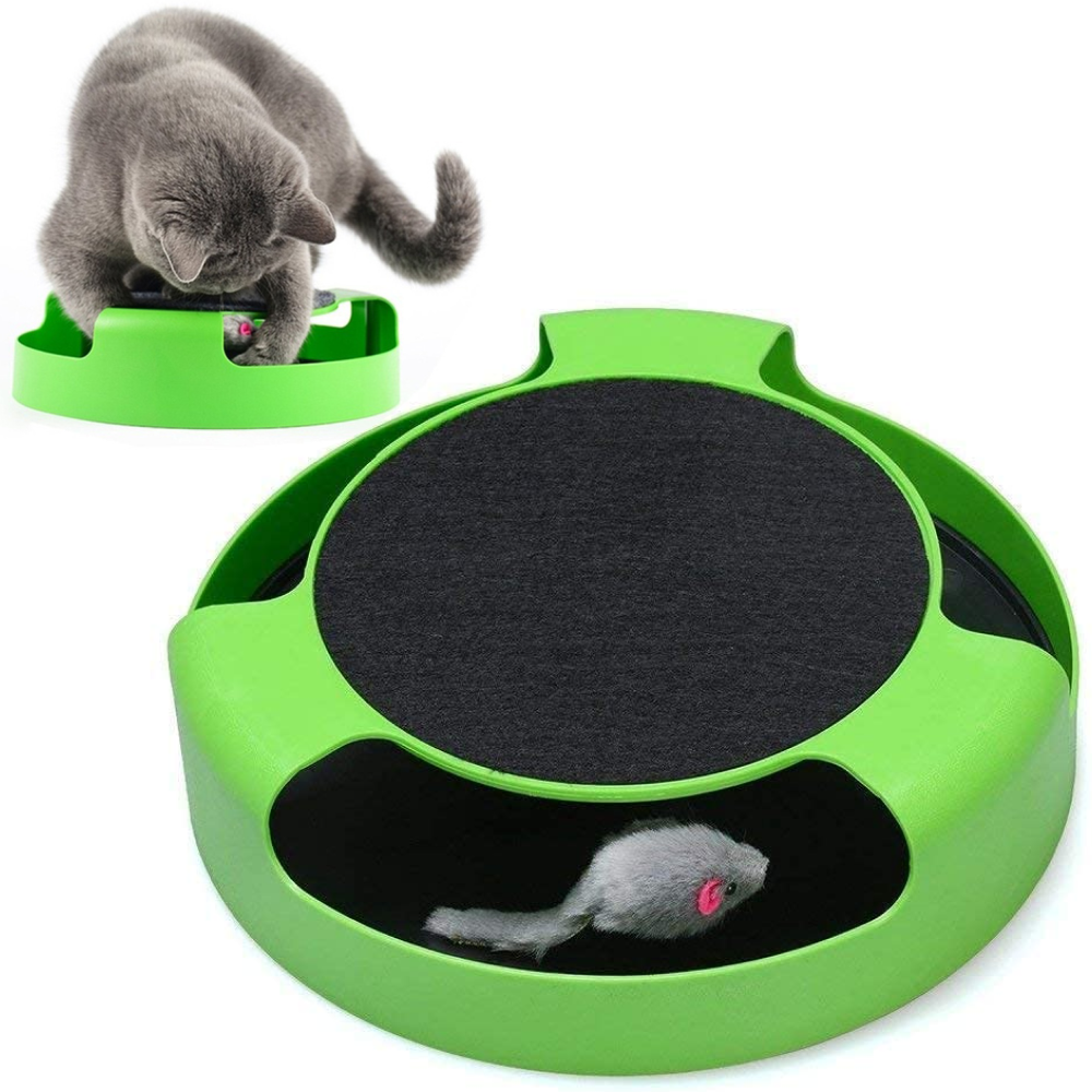 Інтерактивна іграшка для кота "Злови мишку" з кігтеточкою, Зелена / Котяча іграшка з кігтедралкою, фото 1