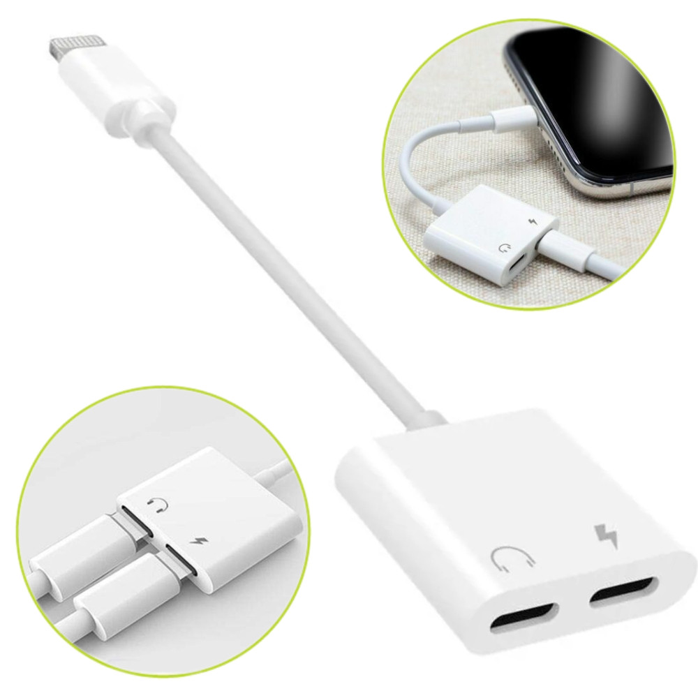 Адаптер Lightning M на Lightning 2F, J-008 / Перехідник на навушники айфон для музики із зарядкою, фото 1